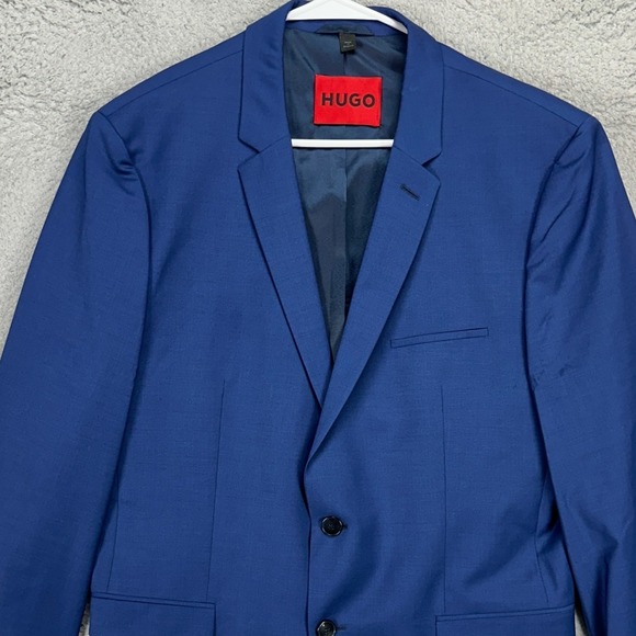 Hugo Boss Adult Mens Sport Coat Blazer 44R Dark Blue 2 Button Stretch Wool Blend